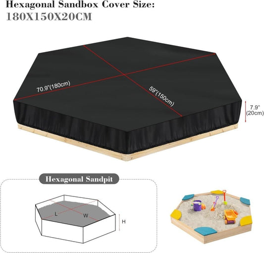 Hexagonal waterproof sandbox cover with drawstring, Oxford fabric, black, 180x150x20 cm V1188-MS-325-0944