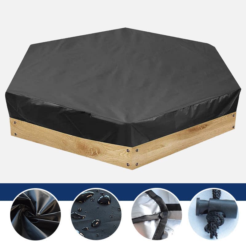 Hexagonal waterproof sandbox cover with drawstring, Oxford fabric, black, 180x150x20 cm V1188-MS-325-0944