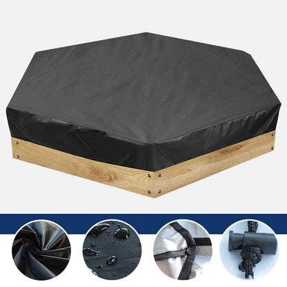 Hexagonal waterproof sandbox cover with drawstring, Oxford fabric, black, 180x150x20 cm V1188-MS-325-0944