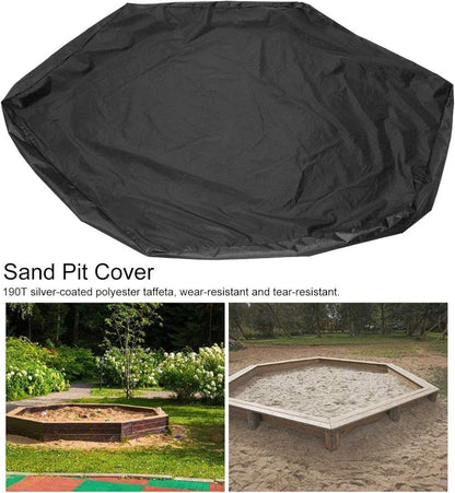 Hexagonal waterproof sandbox cover with drawstring, Oxford fabric, black, 180x150x20 cm V1188-MS-325-0944