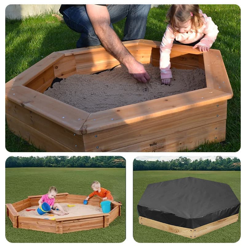 Hexagonal waterproof sandbox cover with drawstring, Oxford fabric, black, 180x150x20 cm V1188-MS-325-0944