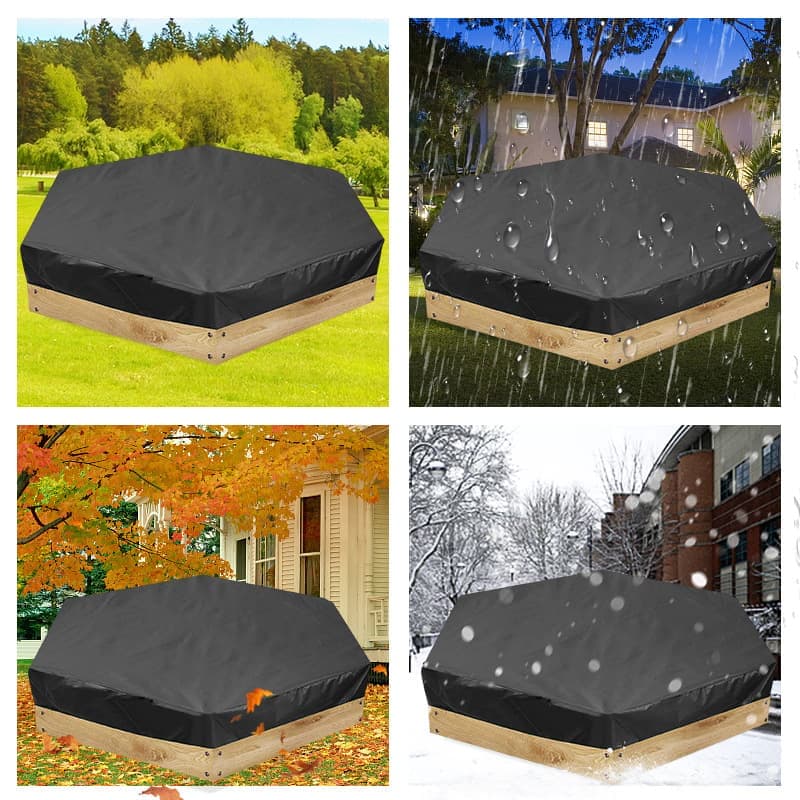 Hexagonal waterproof sandbox cover with drawstring, Oxford fabric, black, 180x150x20 cm V1188-MS-325-0944
