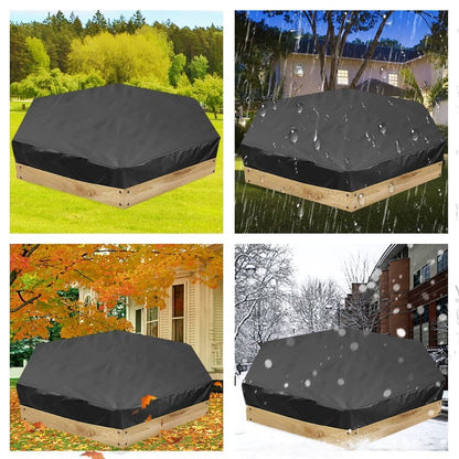 Hexagonal waterproof sandbox cover with drawstring, Oxford fabric, black, 180x150x20 cm V1188-MS-325-0944