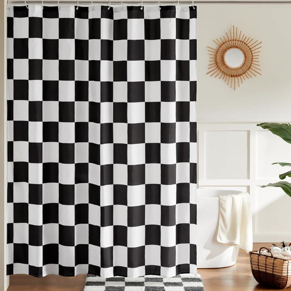 Retro Chess Pattern Checkered Shower Curtain, Black, 180x180 cm V1188-MS-325-0945