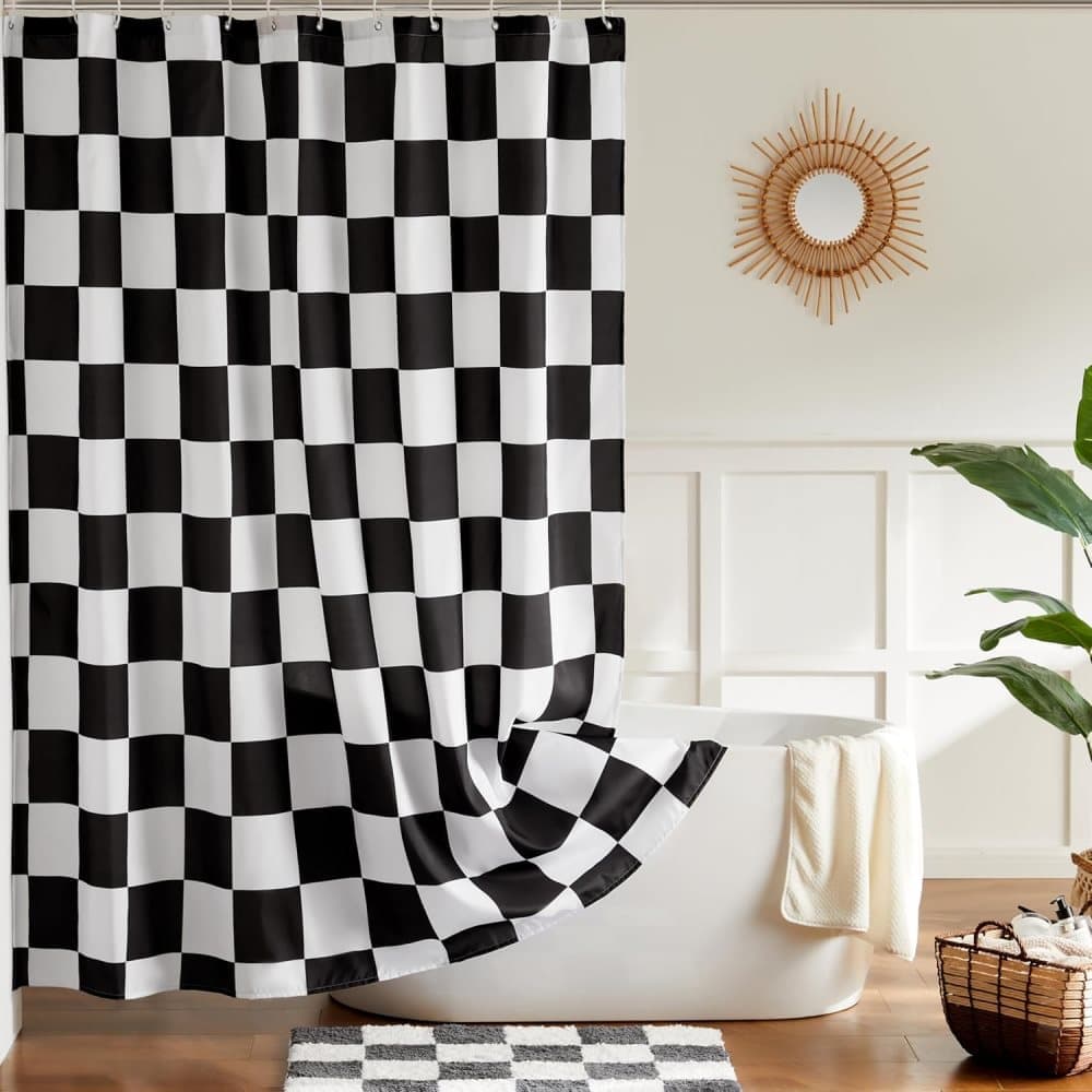 Retro Chess Pattern Checkered Shower Curtain, Black, 180x180 cm V1188-MS-325-0945