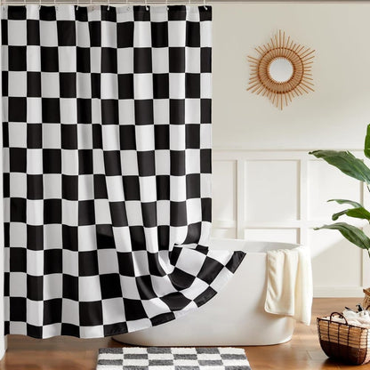 Retro Chess Pattern Checkered Shower Curtain, Black, 180x180 cm V1188-MS-325-0945