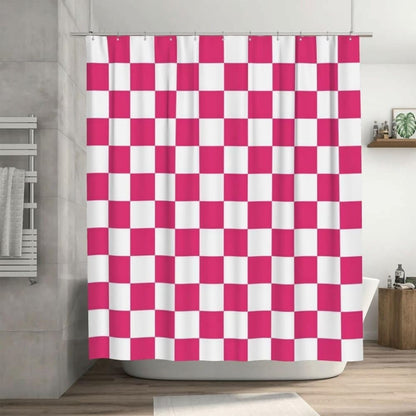 Checkered Shower Curtain, Retro Chess Pattern Vintage Aesthetics for Bathroom, 180x180 cm V1188-MS-325-0947