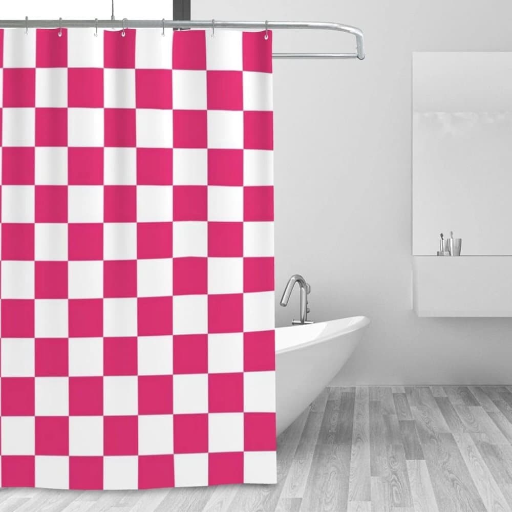 Checkered Shower Curtain, Retro Chess Pattern Vintage Aesthetics for Bathroom, 180x180 cm V1188-MS-325-0947