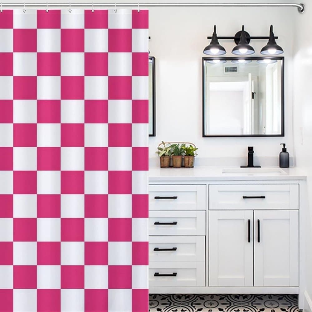 Checkered Shower Curtain, Retro Chess Pattern Vintage Aesthetics for Bathroom, 180x180 cm V1188-MS-325-0947