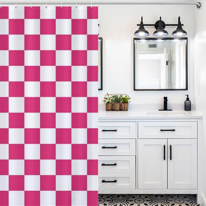 Checkered Shower Curtain, Retro Chess Pattern Vintage Aesthetics for Bathroom, 180x180 cm V1188-MS-325-0947