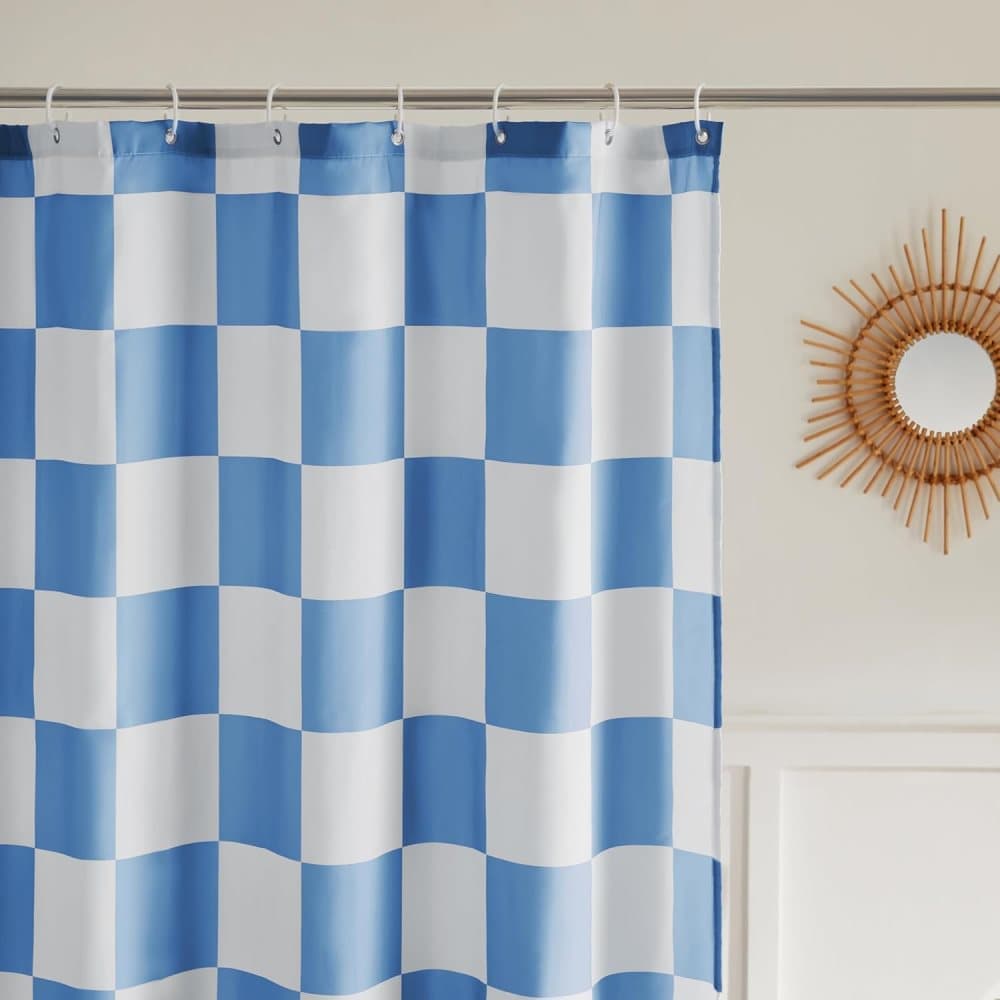 Checkered Shower Curtain, Retro Chess Pattern Vintage Aesthetics for Bathroom, Blue, 180x180 cm V1188-MS-325-0948