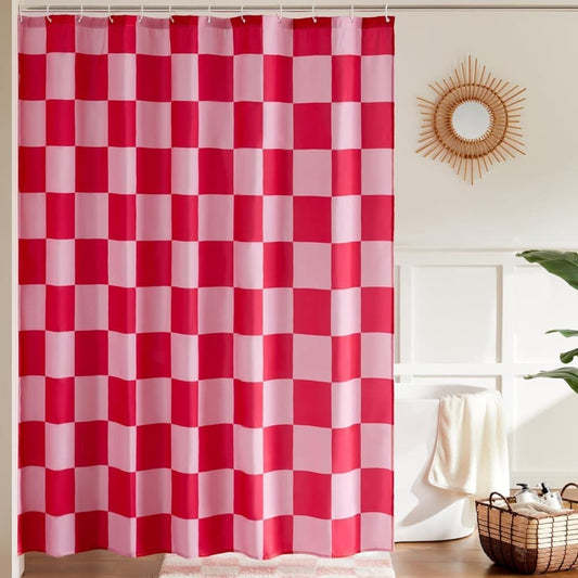 Checkered Shower Curtain 180x180 cm, Retro Chess Pattern Vintage Bathroom Decor, Multicolored V1188-MS-325-0949