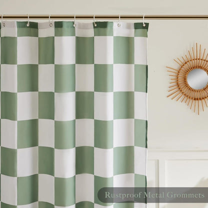 Green Checkered Shower Curtain with Retro Chess Pattern, 180x180 cm V1188-MS-325-0950
