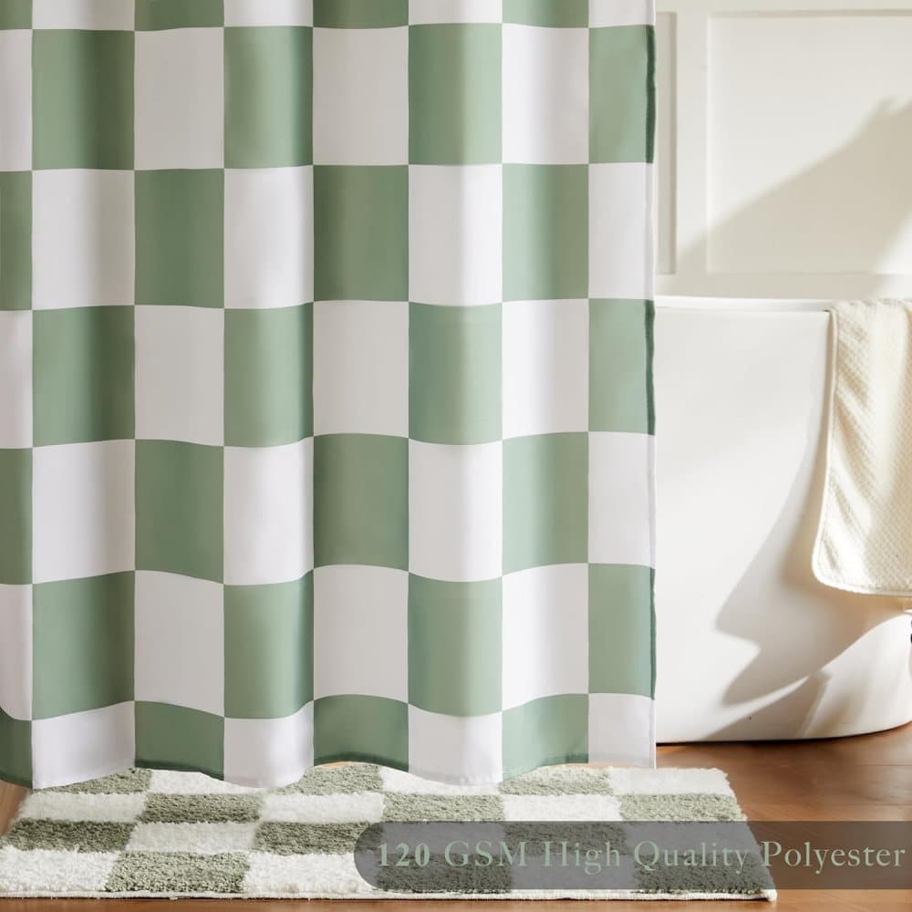 Green Checkered Shower Curtain with Retro Chess Pattern, 180x180 cm V1188-MS-325-0950