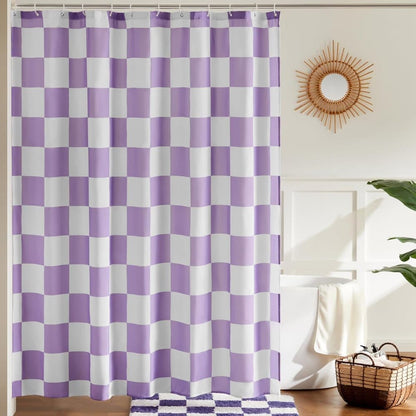 Retro Chess Pattern Checkered Shower Curtain, Purple, 180x180 cm V1188-MS-325-0951