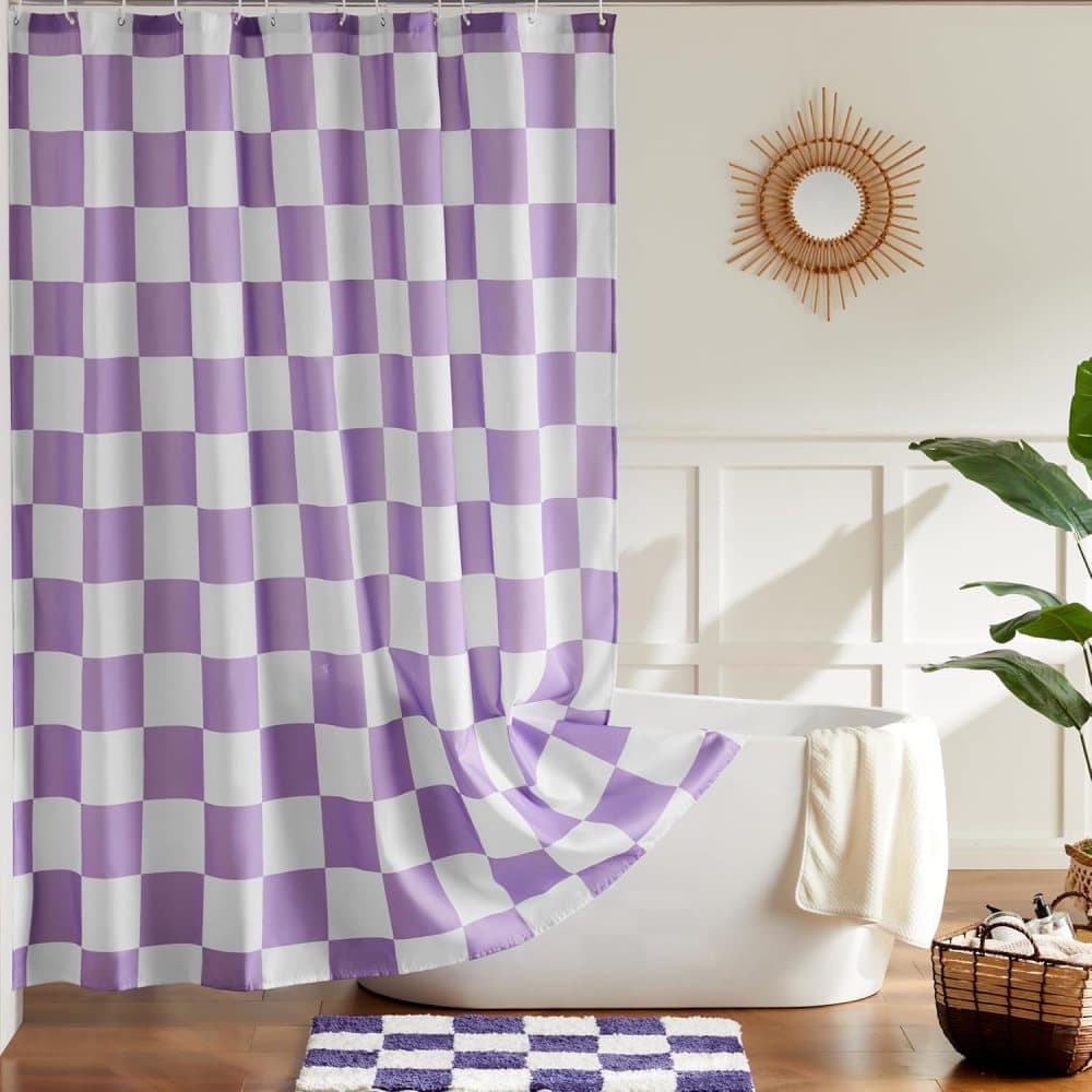 Retro Chess Pattern Checkered Shower Curtain, Purple, 180x180 cm V1188-MS-325-0951