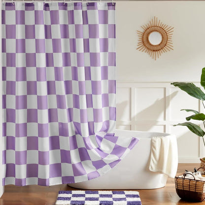 Retro Chess Pattern Checkered Shower Curtain, Purple, 180x180 cm V1188-MS-325-0951