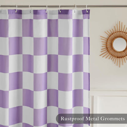 Retro Chess Pattern Checkered Shower Curtain, Purple, 180x180 cm V1188-MS-325-0951