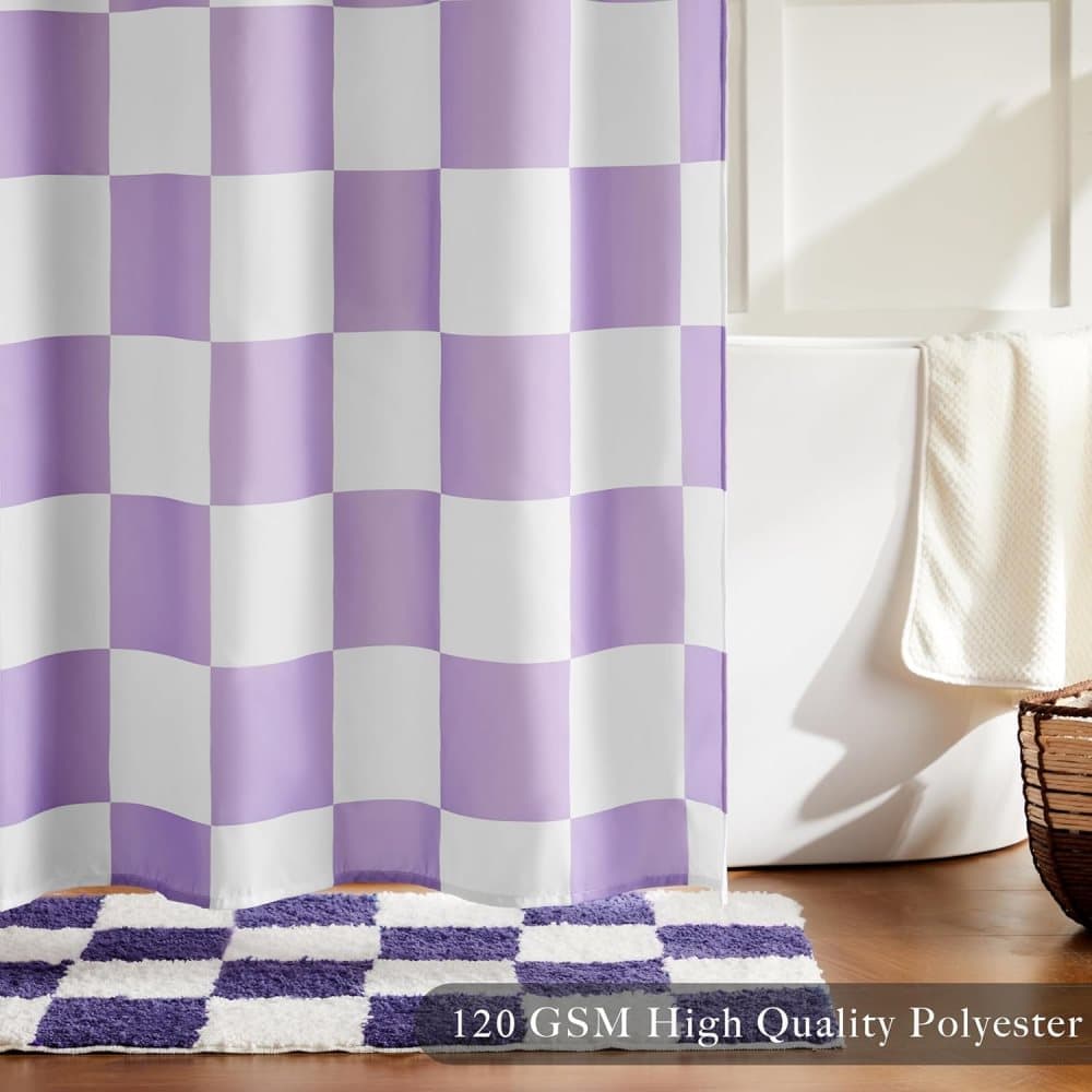 Retro Chess Pattern Checkered Shower Curtain, Purple, 180x180 cm V1188-MS-325-0951