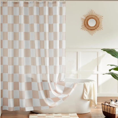 Checkered Shower Curtain 180x180 cm, Retro Chess Pattern Vintage Aesthetics for Bathroom, Yellow V1188-MS-325-0952
