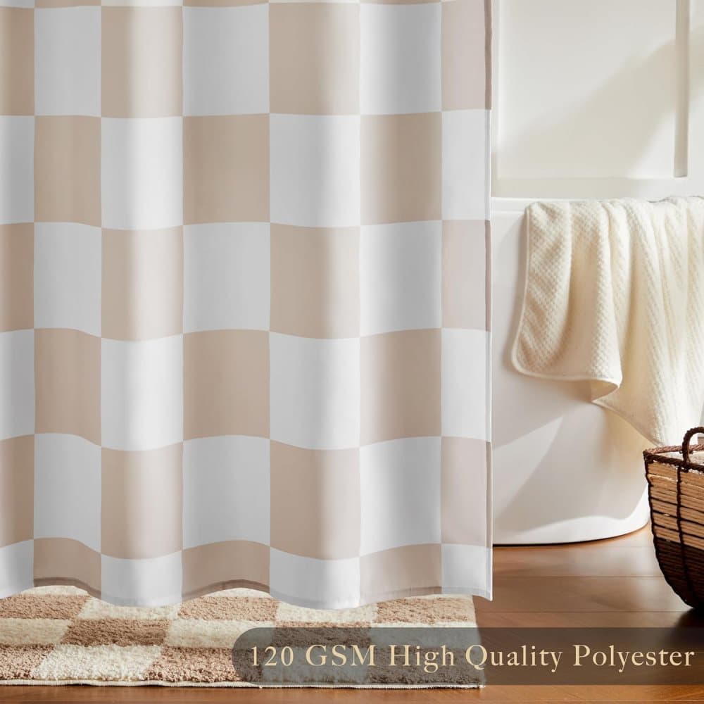 Checkered Shower Curtain 180x180 cm, Retro Chess Pattern Vintage Aesthetics for Bathroom, Yellow V1188-MS-325-0952