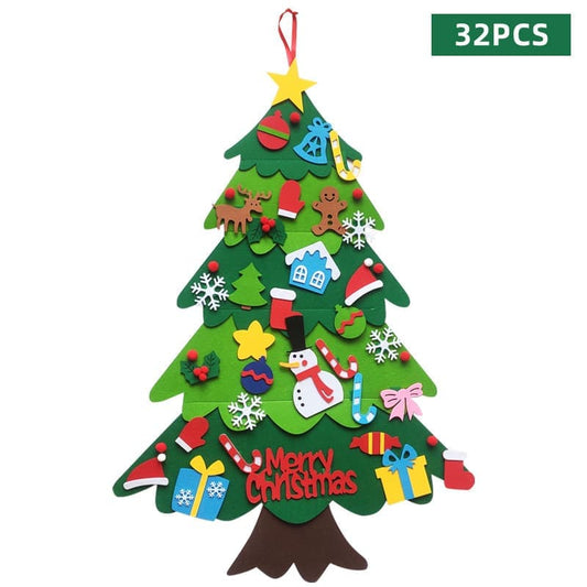 32 Decorations & LED Lights Felt Christmas Tree Wall DIY, 96 cm, Christmas Decoration for Kids Classroom Home V1188-MS-325-0953