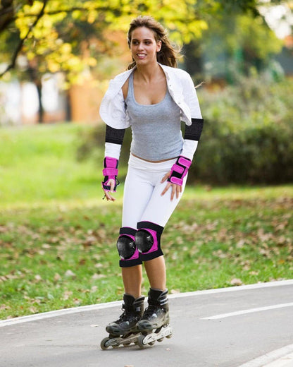 6-in-1 Protective Gear Set Adjustable Knee Elbow Wrist Guards for Roller Skating Skateboarding, One Size S V1188-MS-325-0959