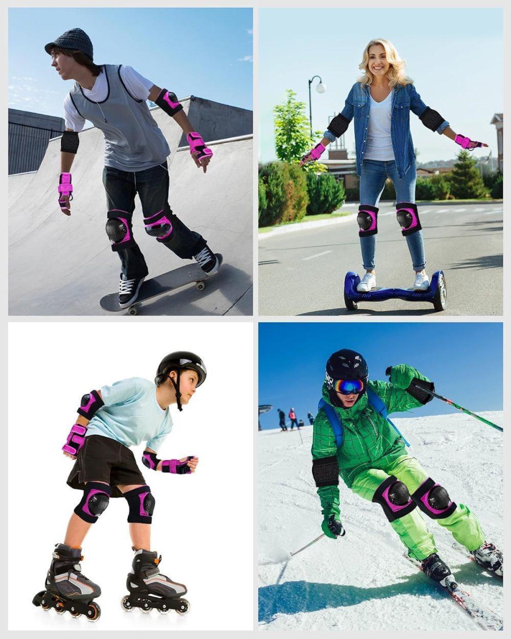 6-in-1 Protective Gear Set for Roller Skating Skateboarding, Adjustable Knee Elbow Wrist Guards, One Size, V1188-MS-325-0962
