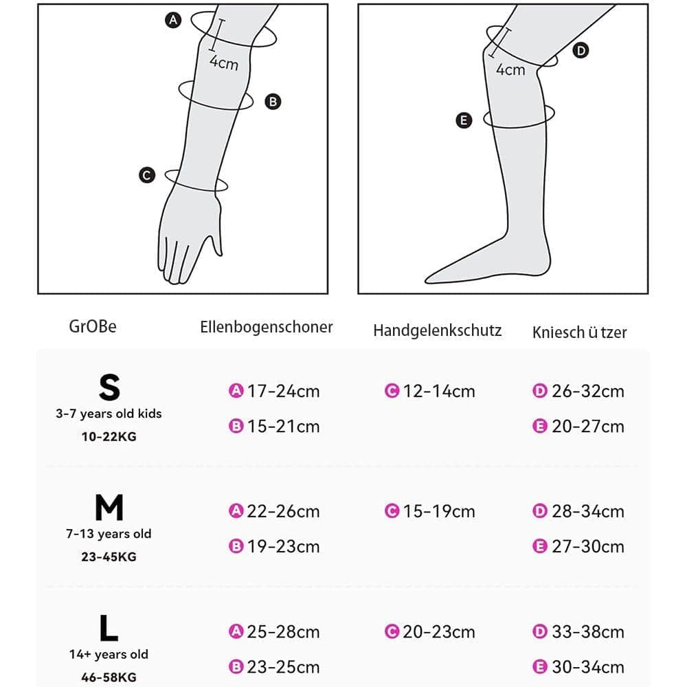 6-in-1 Protective Gear Set for Roller Skating Skateboarding, Adjustable Knee Elbow Wrist Guards, One Size, V1188-MS-325-0962