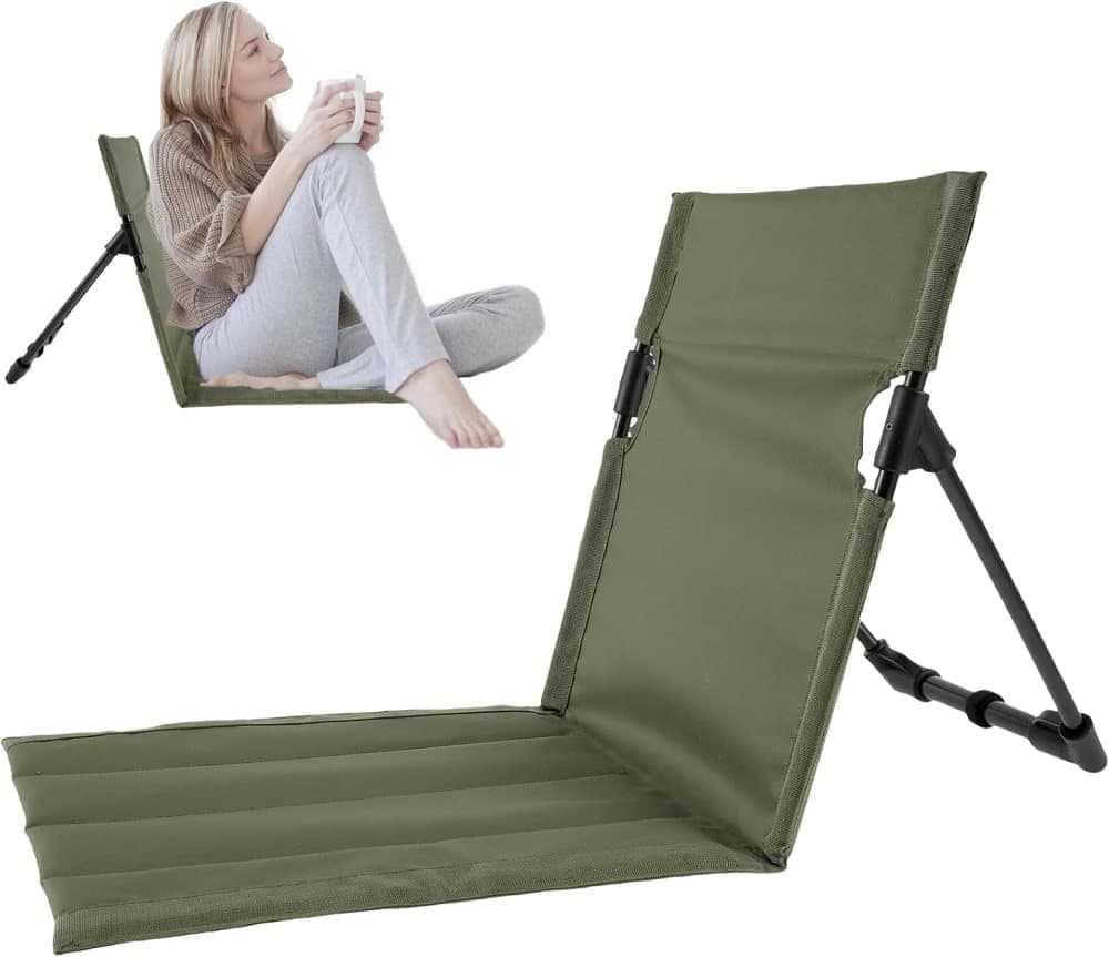 Foldable Beach Chair with Storage Bag, Collapsible Sun Lounger, Padded Lightweight Camping Chair, Green V1188-MS-325-0975