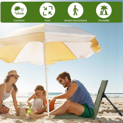 Foldable Beach Chair with Storage Bag, Collapsible Sun Lounger, Padded Lightweight Camping Chair, Green V1188-MS-325-0975