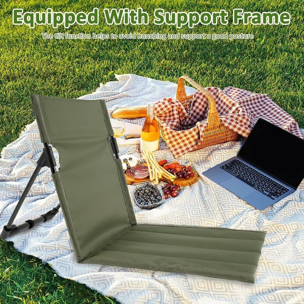 Foldable Beach Chair with Storage Bag, Collapsible Sun Lounger, Padded Lightweight Camping Chair, Green V1188-MS-325-0975