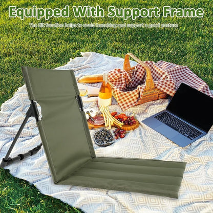 Foldable Beach Chair with Storage Bag, Collapsible Sun Lounger, Padded Lightweight Camping Chair, Green V1188-MS-325-0975