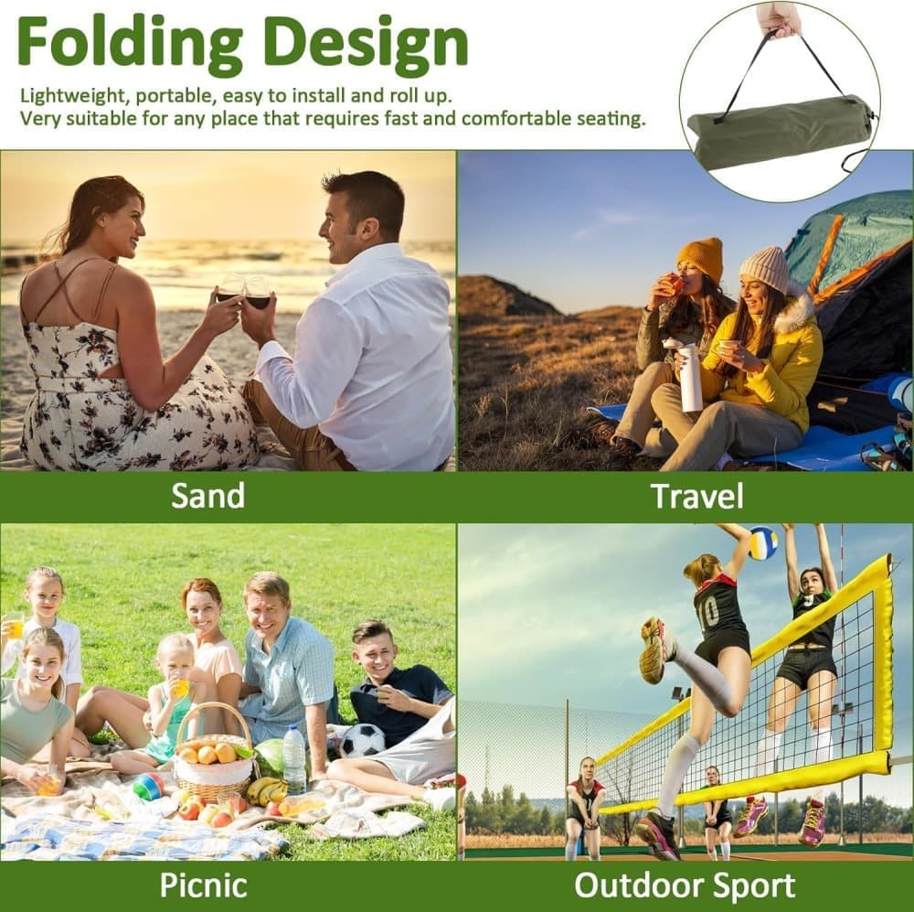 Foldable Beach Chair with Storage Bag, Collapsible Sun Lounger, Padded Lightweight Camping Chair, Green V1188-MS-325-0975