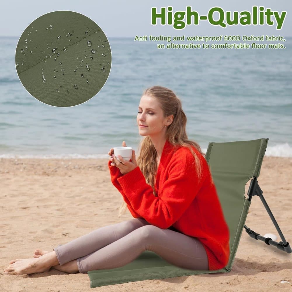 Foldable Beach Chair with Storage Bag, Collapsible Sun Lounger, Padded Lightweight Camping Chair, Green V1188-MS-325-0975