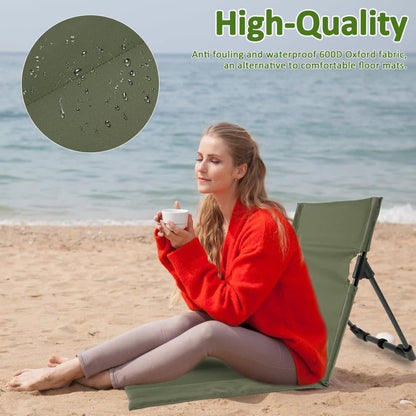 Foldable Beach Chair with Storage Bag, Collapsible Sun Lounger, Padded Lightweight Camping Chair, Green V1188-MS-325-0975