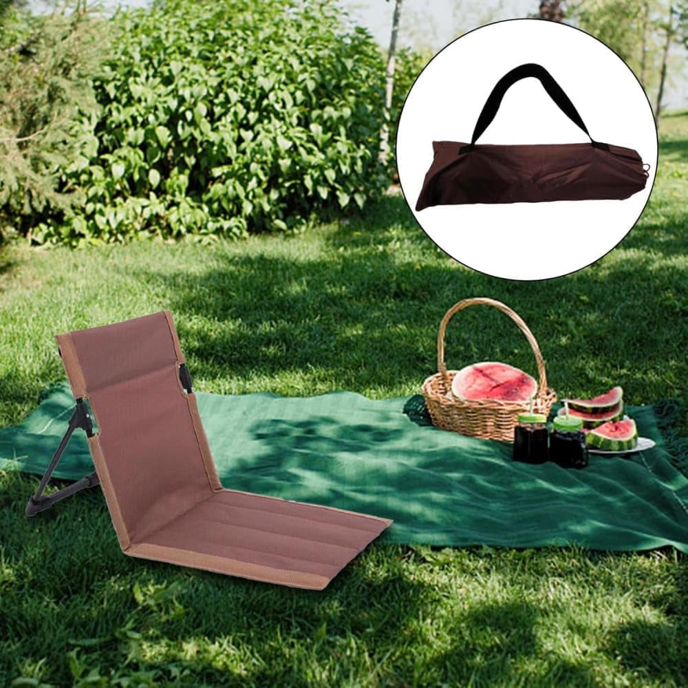 Foldable Beach Chair with Storage Bag, Collapsible Sun Lounger, Lightweight Camping Chair, Brown V1188-MS-325-0976