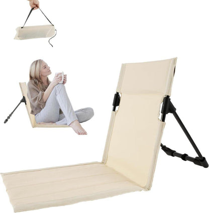 Foldable Beach Chair with Storage Bag, Collapsible Sun Lounger, Lightweight Camping Chair, Beige V1188-MS-325-0977