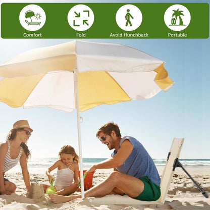 Foldable Beach Chair with Storage Bag, Collapsible Sun Lounger, Lightweight Camping Chair, Beige V1188-MS-325-0977