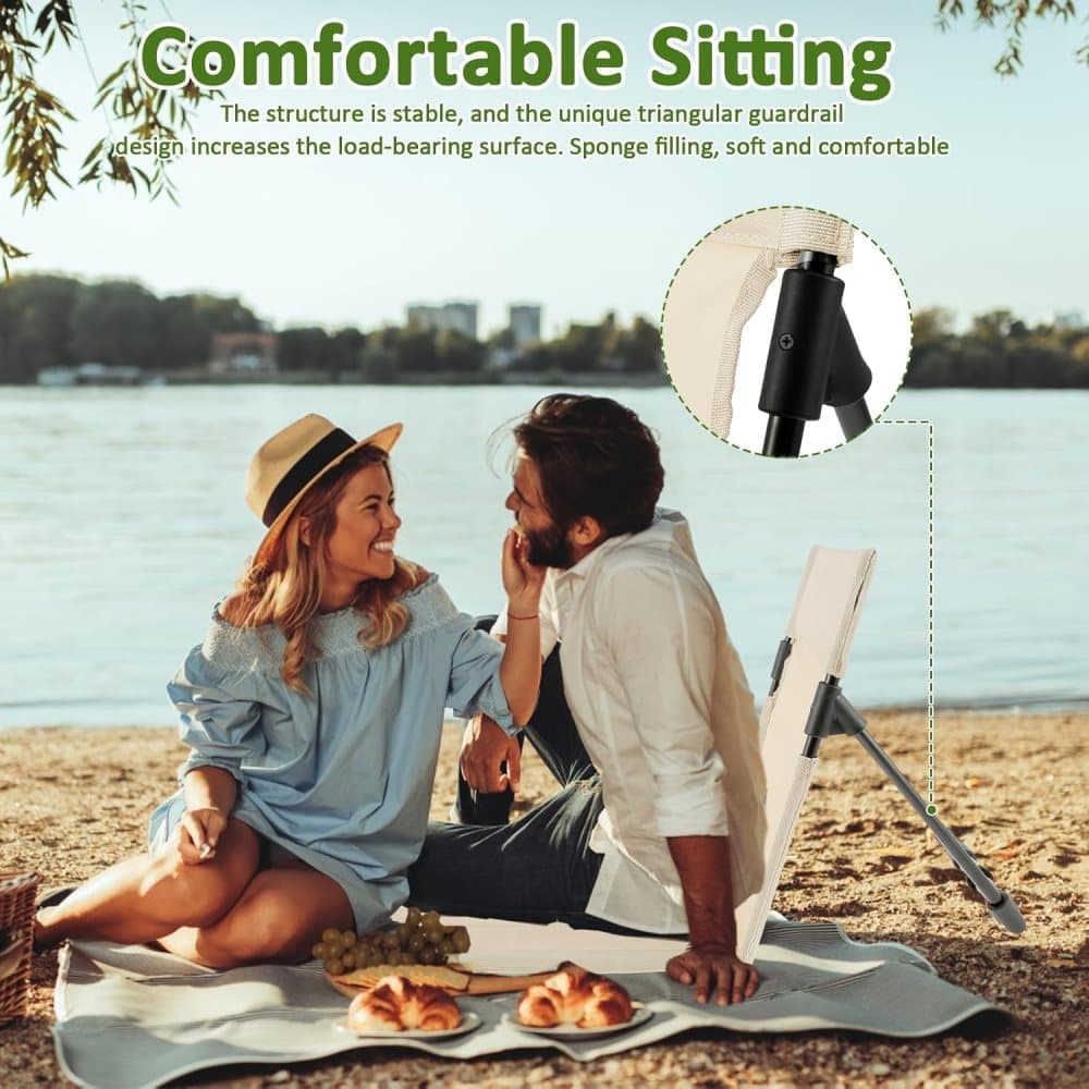 Foldable Beach Chair with Storage Bag, Collapsible Sun Lounger, Lightweight Camping Chair, Beige V1188-MS-325-0977