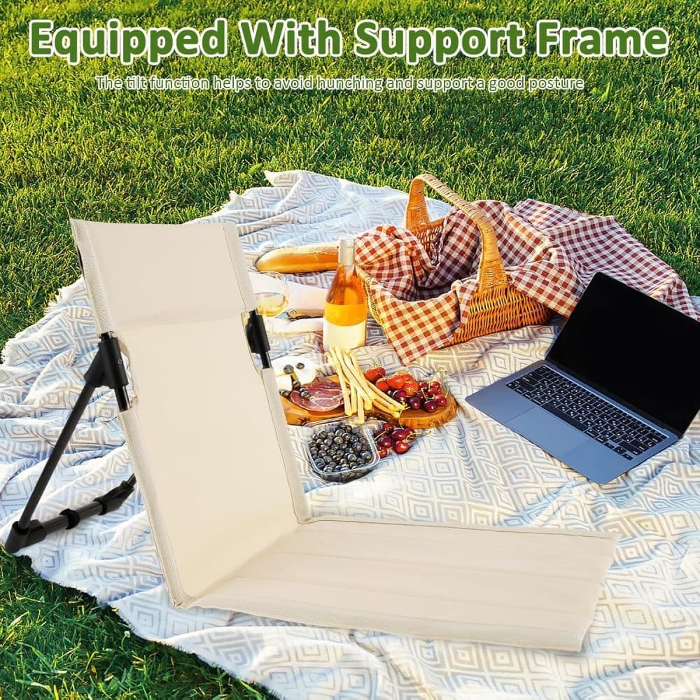 Foldable Beach Chair with Storage Bag, Collapsible Sun Lounger, Lightweight Camping Chair, Beige V1188-MS-325-0977