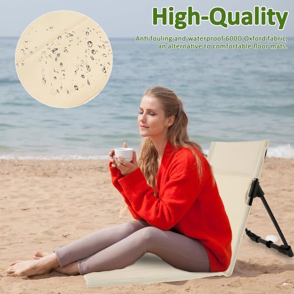 Foldable Beach Chair with Storage Bag, Collapsible Sun Lounger, Lightweight Camping Chair, Beige V1188-MS-325-0977