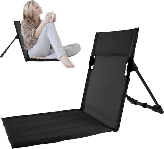 Foldable Beach Chair with Storage Bag, Collapsible Sun Lounger, Lightweight Camping Chair, Black V1188-MS-325-0978