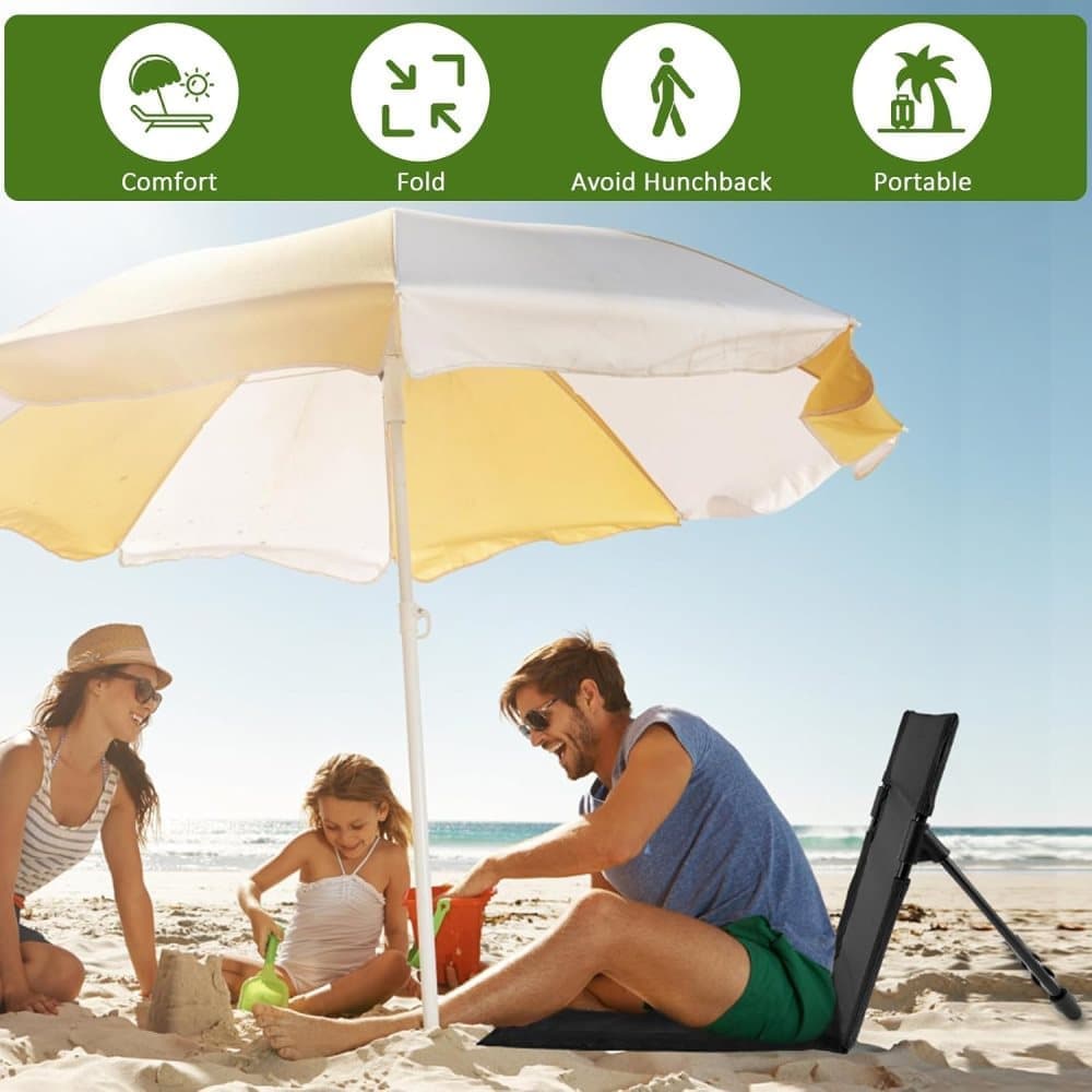 Foldable Beach Chair with Storage Bag, Collapsible Sun Lounger, Lightweight Camping Chair, Black V1188-MS-325-0978