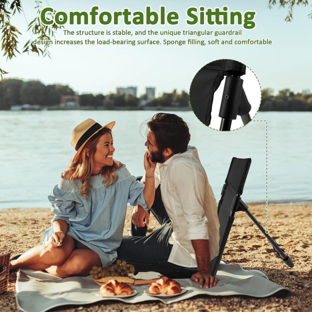 Foldable Beach Chair with Storage Bag, Collapsible Sun Lounger, Lightweight Camping Chair, Black V1188-MS-325-0978