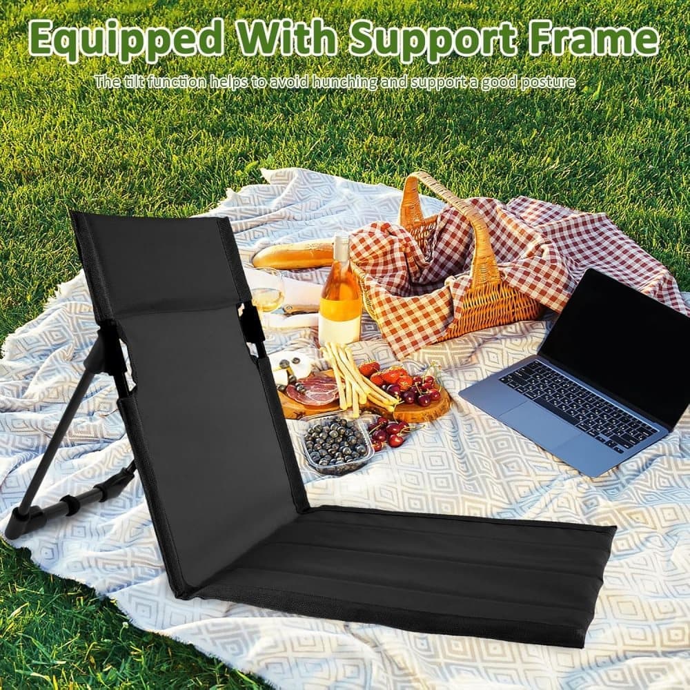 Foldable Beach Chair with Storage Bag, Collapsible Sun Lounger, Lightweight Camping Chair, Black V1188-MS-325-0978
