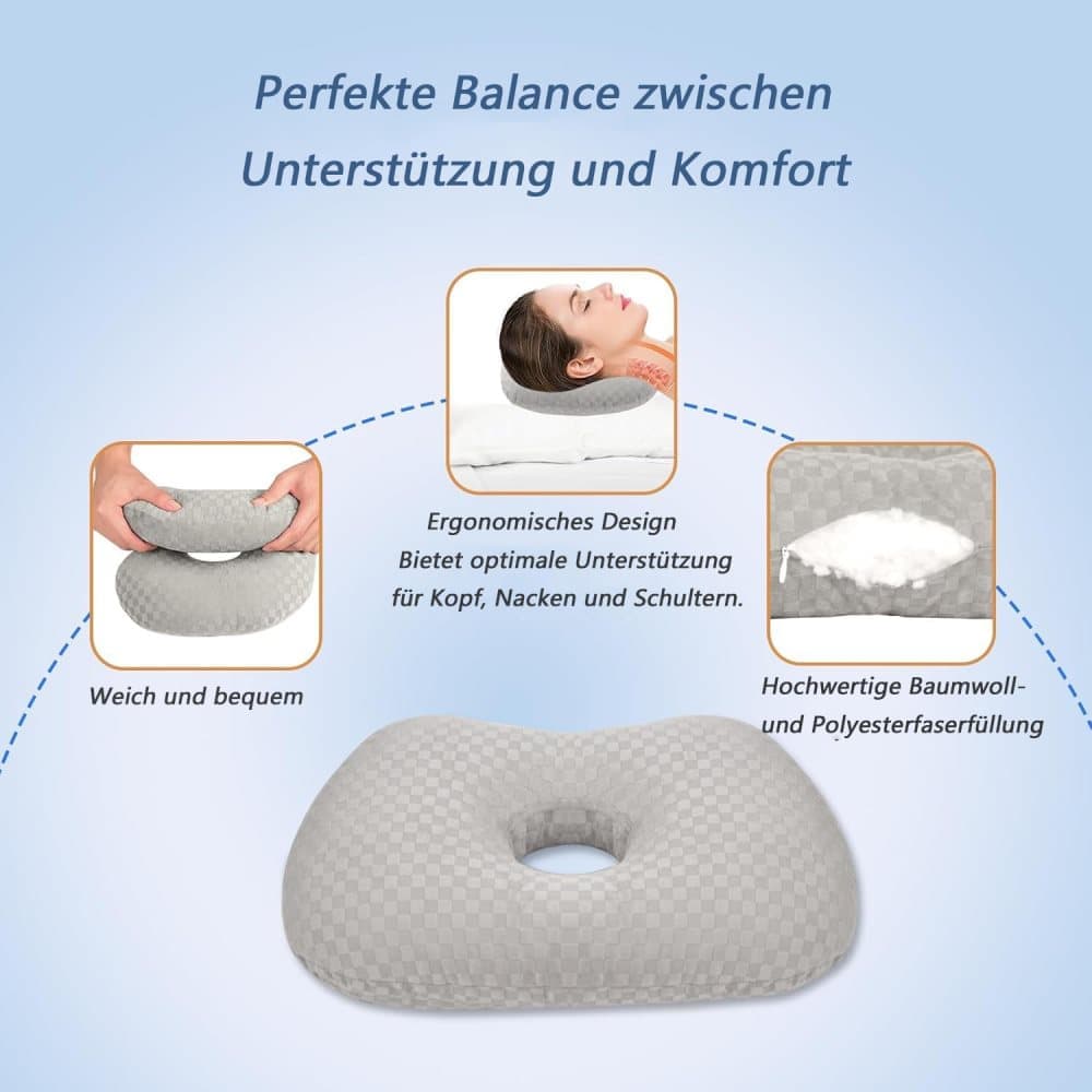 Microfiber Pillow with Ear Holes for Side Sleepers, Comfortable Perforated Design V1188-MS-325-0979