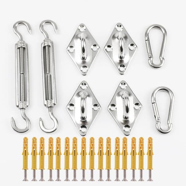Sunshade Mounting Kit with Hooks Brackets Tension Screws Carabiners and Pad Eyes V1188-MS-325-0989