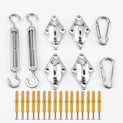 Sunshade Mounting Kit with Hooks Brackets Tension Screws Carabiners and Pad Eyes V1188-MS-325-0989