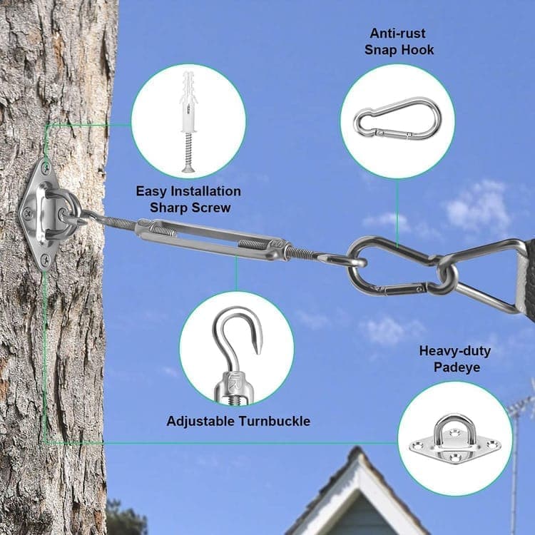 Sunshade Mounting Kit with Hooks Brackets Tension Screws Carabiners and Pad Eyes V1188-MS-325-0989